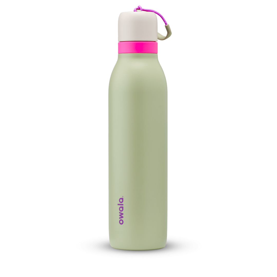 Owala green and pink 24oz FreeSip Twist water bottle.